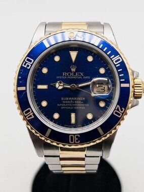 ROLEX Mens BLUE SUBMARINER Mens 18k Yellow Gold Stainless Watch